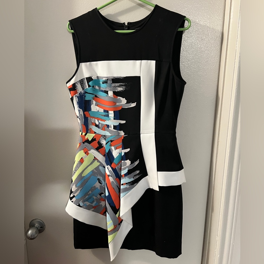 BCBGMaxAzria Black and White Asymmetrical Sheath Dress